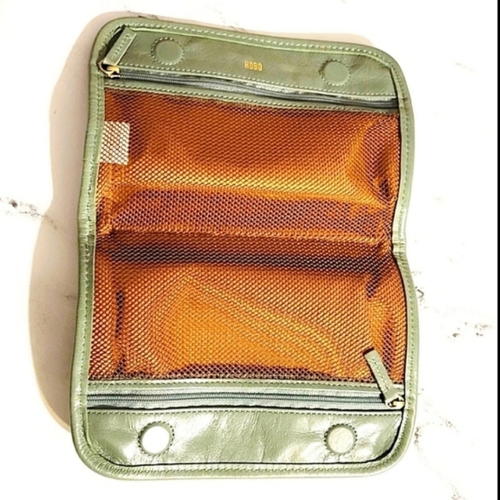 Rare HOBO Sage Green Leather Makeup/Travel Bag